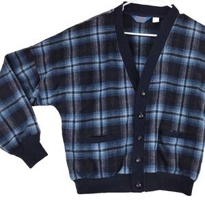 Pendleton Blue and Black Plaid Cardigan Sweater